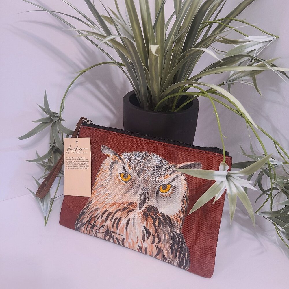 Owl Zipper Pouch Wristlet by Angie Bryan